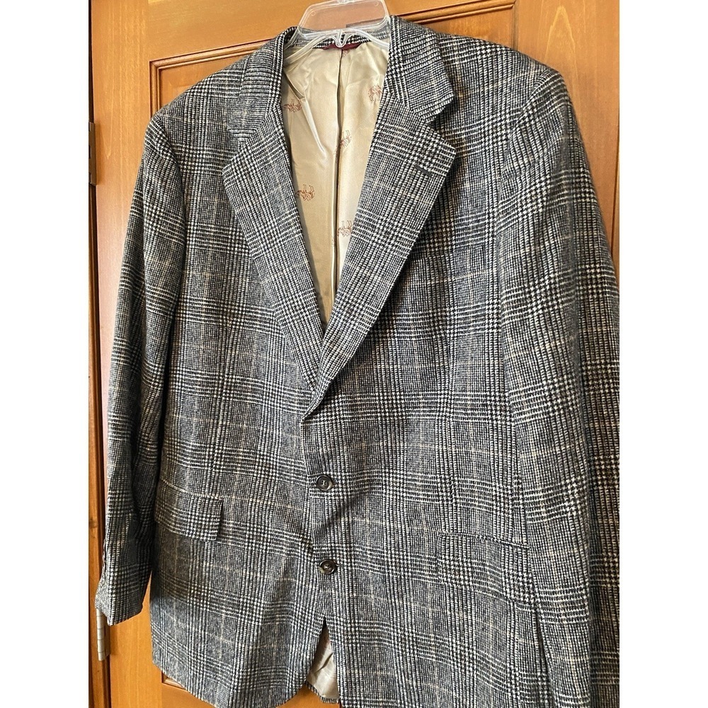 Jos A Bank Sport Coat Men's 46R Gray Camel Hair Plaid Button Single Vented